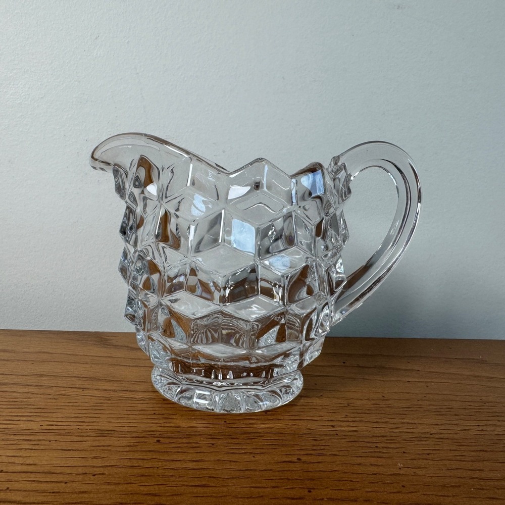 Fostoria Glass Creamer Pitcher‎ Heavy Cut Crystal Cubist Pattern